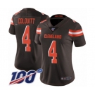 Women's Cleveland Browns #4 Britton Colquitt Brown Team Color Vapor Untouchable Limited Player 100th Season Football Jersey