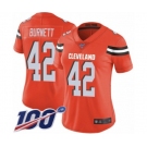 Women's Cleveland Browns #42 Morgan Burnett Orange Alternate Vapor Untouchable Limited Player 100th Season Football Jersey