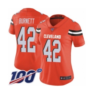 Women's Cleveland Browns #42 Morgan Burnett Orange Alternate Vapor Untouchable Limited Player 100th Season Football Jersey