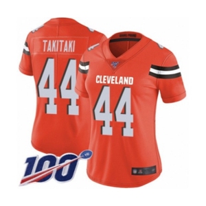 Women's Cleveland Browns #44 Sione Takitaki Orange Alternate Vapor Untouchable Limited Player 100th Season Football Jersey
