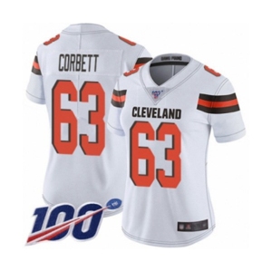 Women's Cleveland Browns #63 Austin Corbett White Vapor Untouchable Limited Player 100th Season Football Jersey