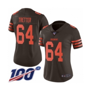 Women's Cleveland Browns #64 JC Tretter Limited Brown Rush Vapor Untouchable 100th Season Football Jersey
