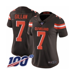 Women's Cleveland Browns #7 Jamie Gillan Brown Team Color Vapor Untouchable Limited Player 100th Season Football Jersey