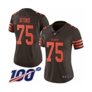 Women's Cleveland Browns #75 Joel Bitonio Limited Brown Rush Vapor Untouchable 100th Season Football Jersey