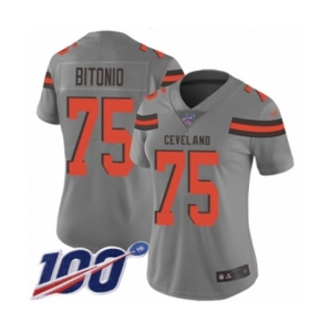 Women's Cleveland Browns #75 Joel Bitonio Limited Gray Inverted Legend 100th Season Football Jersey