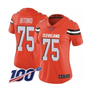 Women's Cleveland Browns #75 Joel Bitonio Orange Alternate Vapor Untouchable Limited Player 100th Season Football Jersey