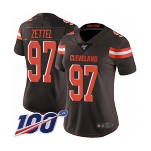 Women's Cleveland Browns #97 Anthony Zettel Brown Team Color Vapor Untouchable Limited Player 100th Season Football Jersey