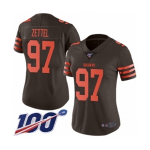 Women's Cleveland Browns #97 Anthony Zettel Limited Brown Rush Vapor Untouchable 100th Season Football Jersey
