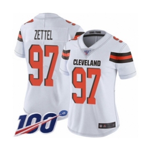 Women's Cleveland Browns #97 Anthony Zettel White Vapor Untouchable Limited Player 100th Season Football Jersey