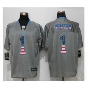 Men Nike Carolina Panthers #1 Cam Newton USA Flag Fashion Gray Elite Jerseys