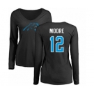 NFL Women's Nike Carolina Panthers #12 DJ Moore Black Name & Number Logo Slim Fit Long Sleeve T-Shirt