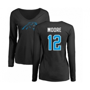 NFL Women's Nike Carolina Panthers #12 DJ Moore Black Name & Number Logo Slim Fit Long Sleeve T-Shirt
