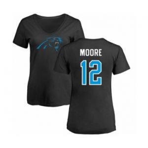 NFL Women's Nike Carolina Panthers #12 DJ Moore Black Name & Number Logo Slim Fit T-Shirt