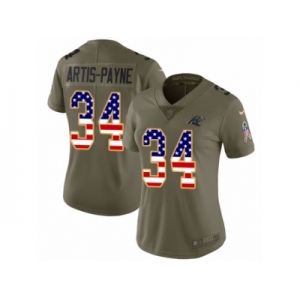 Women Nike Carolina Panthers #34 Cameron Artis-Payne Limited Olive USA Flag 2017 Salute to Service NFL Jersey