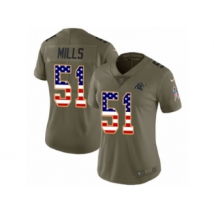 Women Nike Carolina Panthers #51 Sam Mills Limited Olive USA Flag 2017 Salute to Service NFL Jersey