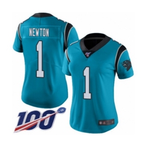 Women's Carolina Panthers #1 Cam Newton Limited Blue Rush Vapor Untouchable 100th Season Football Jersey