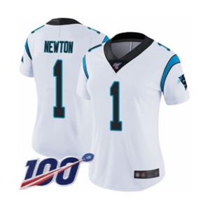 Women's Carolina Panthers #1 Cam Newton White Vapor Untouchable Limited Player 100th Season Football Jersey