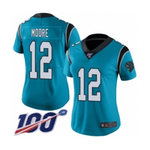 Women's Carolina Panthers #12 DJ Moore Blue Alternate Vapor Untouchable Limited Player 100th Season Football Jersey