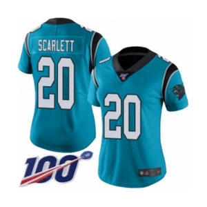 Women's Carolina Panthers #20 Jordan Scarlett Limited Blue Rush Vapor Untouchable 100th Season Football Jersey