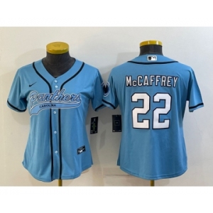 Women's Carolina Panthers #22 Christian McCaffrey Blue With Patch Cool Base Stitched Baseball Jersey