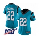 Women's Carolina Panthers #22 Christian McCaffrey Limited Blue Rush Vapor Untouchable 100th Season Football Jersey