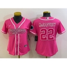 Women's Carolina Panthers #22 Christian McCaffrey Pink With Patch Cool Base Stitched Baseball Jersey