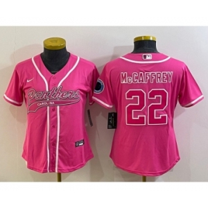 Women's Carolina Panthers #22 Christian McCaffrey Pink With Patch Cool Base Stitched Baseball Jersey