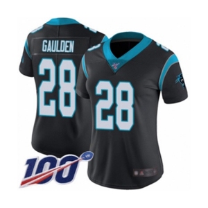 Women's Carolina Panthers #28 Rashaan Gaulden Black Team Color Vapor Untouchable Limited Player 100th Season Football Jersey