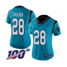 Women's Carolina Panthers #28 Rashaan Gaulden Limited Blue Rush Vapor Untouchable 100th Season Football Jersey