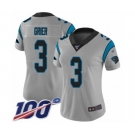 Women's Carolina Panthers #3 Will Grier Silver Inverted Legend Limited 100th Season Football Jersey