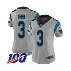 Women's Carolina Panthers #3 Will Grier Silver Inverted Legend Limited 100th Season Football Jersey