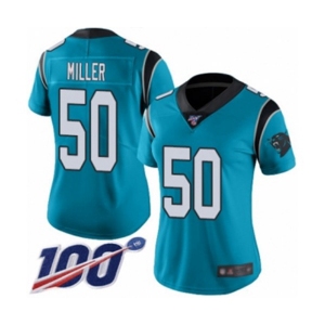 Women's Carolina Panthers #50 Christian Miller Limited Blue Rush Vapor Untouchable 100th Season Football Jersey