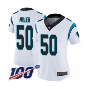 Women's Carolina Panthers #50 Christian Miller White Vapor Untouchable Limited Player 100th Season Football Jersey