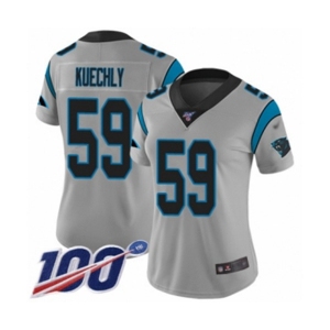 Women's Carolina Panthers #59 Luke Kuechly Silver Inverted Legend Limited 100th Season Football Jersey