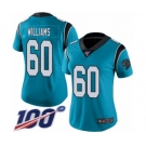 Women's Carolina Panthers #60 Daryl Williams Limited Blue Rush Vapor Untouchable 100th Season Football Jersey