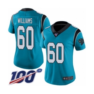 Women's Carolina Panthers #60 Daryl Williams Limited Blue Rush Vapor Untouchable 100th Season Football Jersey