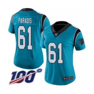 Women's Carolina Panthers #61 Matt Paradis Blue Alternate Vapor Untouchable Limited Player 100th Season Football Jersey