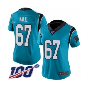 Women's Carolina Panthers #67 Ryan Kalil Blue Alternate Vapor Untouchable Limited Player 100th Season Football Jersey