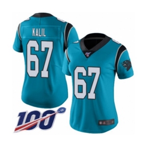 Women's Carolina Panthers #67 Ryan Kalil Limited Blue Rush Vapor Untouchable 100th Season Football Jersey