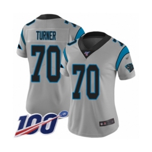 Women's Carolina Panthers #70 Trai Turner Silver Inverted Legend Limited 100th Season Football Jersey