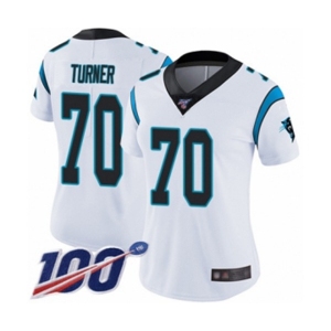 Women's Carolina Panthers #70 Trai Turner White Vapor Untouchable Limited Player 100th Season Football Jersey