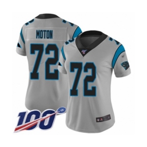 Women's Carolina Panthers #72 Taylor Moton Silver Inverted Legend Limited 100th Season Football Jersey