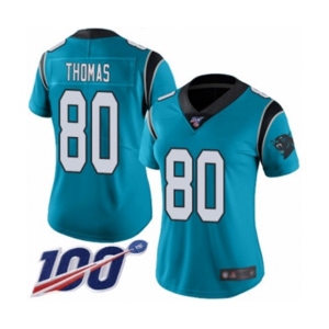 Women's Carolina Panthers #80 Ian Thomas Limited Blue Rush Vapor Untouchable 100th Season Football Jersey