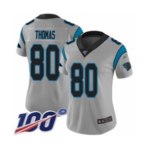 Women's Carolina Panthers #80 Ian Thomas Silver Inverted Legend Limited 100th Season Football Jersey