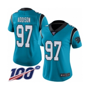 Women's Carolina Panthers #97 Mario Addison Limited Blue Rush Vapor Untouchable 100th Season Football Jersey