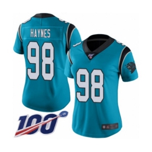 Women's Carolina Panthers #98 Marquis Haynes Blue Alternate Vapor Untouchable Limited Player 100th Season Football Jersey
