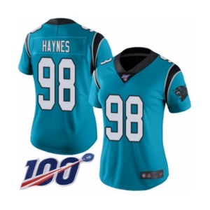 Women's Carolina Panthers #98 Marquis Haynes Limited Blue Rush Vapor Untouchable 100th Season Football Jersey