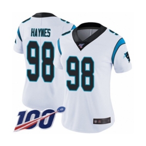 Women's Carolina Panthers #98 Marquis Haynes White Vapor Untouchable Limited Player 100th Season Football Jersey