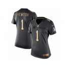 Women's Nike Carolina Panthers #1 Cam Newton Limited Black Gold Salute to Service NFL Jersey