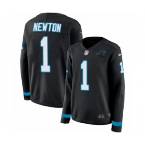 Women's Nike Carolina Panthers #1 Cam Newton Limited Black Therma Long Sleeve NFL Jersey